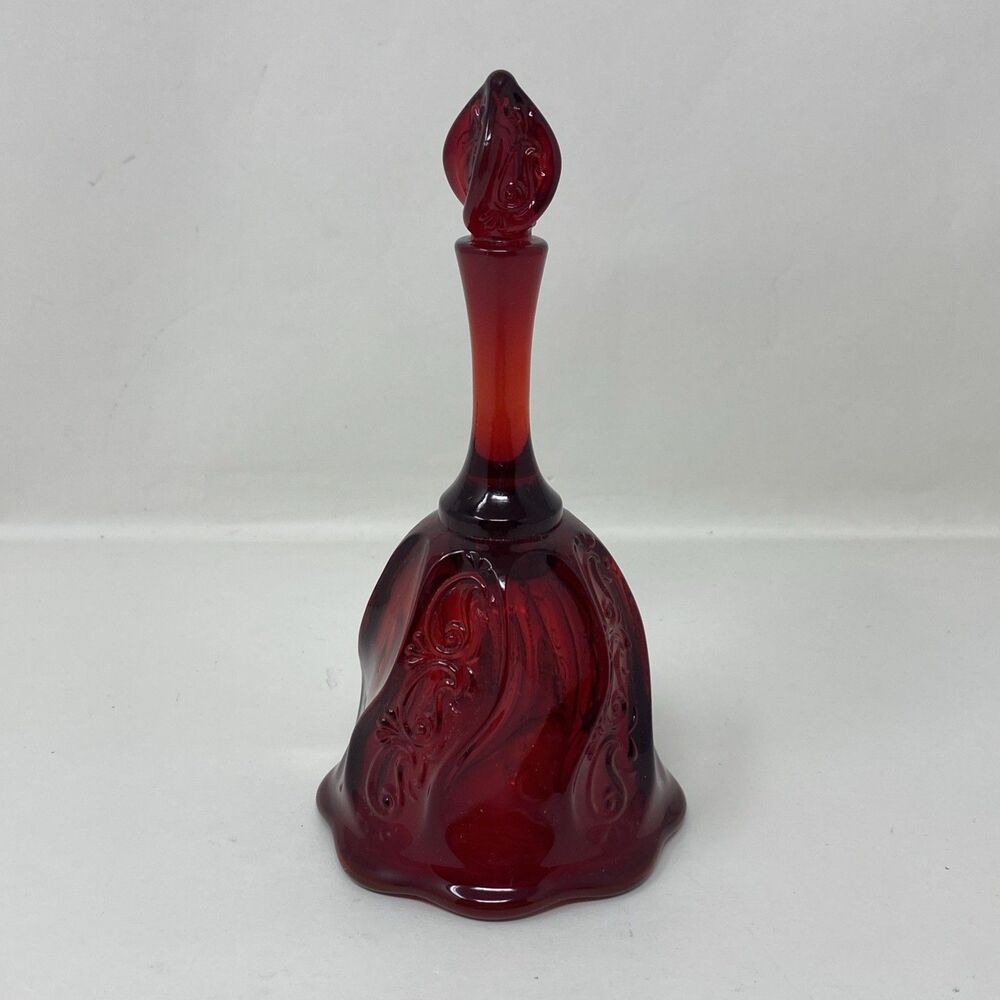 Vintage Fenton Ruby Red Glass Bell Swirl Pattern Handmade USA Crystal Clapper